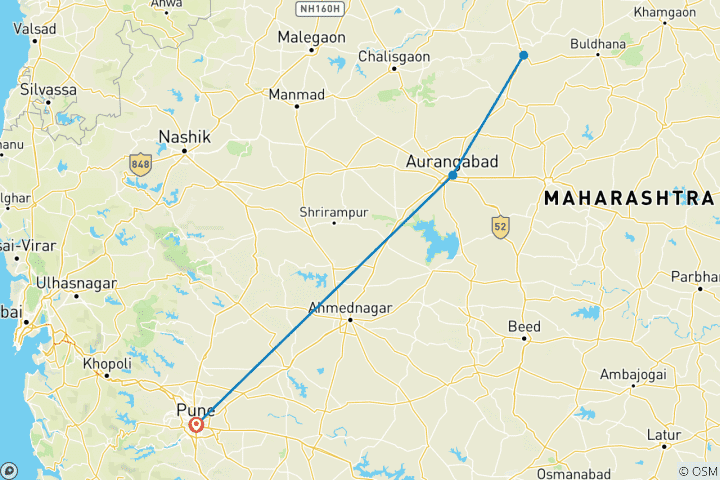 Map of Private Luxury Guided Tour to Ajanta Ellora Caves (From Pune with flights): Sculptures, Rock Carvings and More