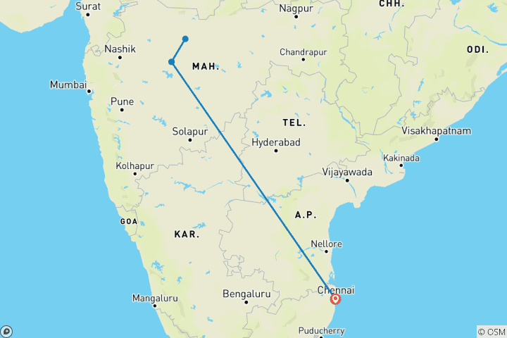 Carte du circuit Voyage privé de 3 jours aux grottes d'Ajanta Ellora au départ de Chennai avec vols