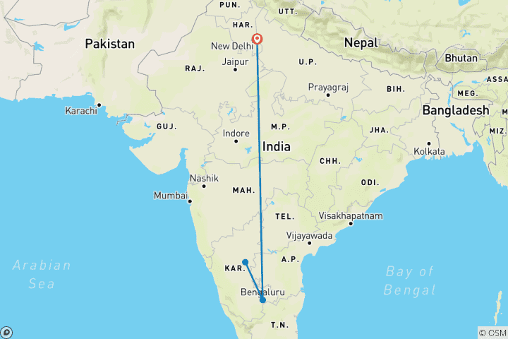 Karte von Privat geführte Luxusreise nach Hampi (ab Delhi mit Flügen): Monumente und faszinierende Ruinen eines verlorenen Königreichs