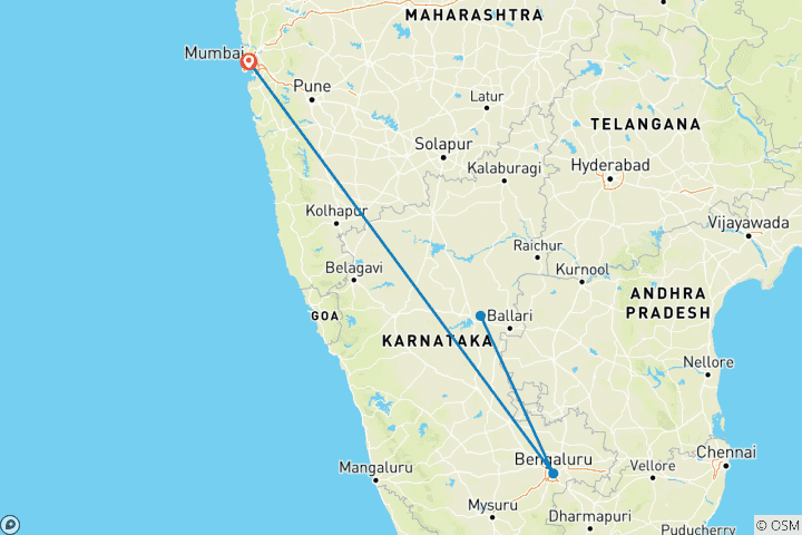 Carte du circuit Voyage privé de 4 jours à Hampi, site de l'UNESCO, au départ de Mumbai, avec vols