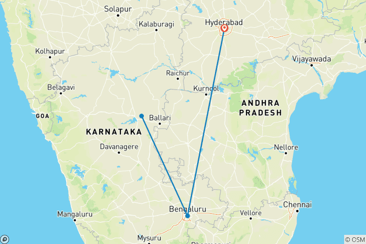 Carte du circuit Voyage privé de 4 jours à Hampi, site de l'UNESCO, au départ d'Hyderabad, avec vols