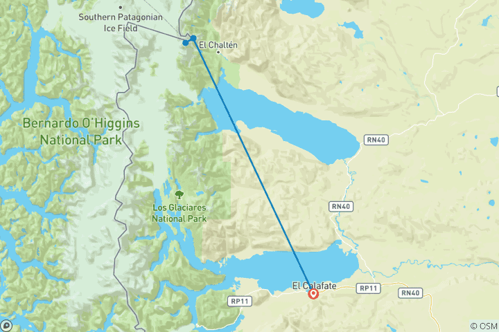 Map of Fitz Roy & Cerro Torre with Perito Moreno Glacier & Los Glaciares trekking tour - 6 days