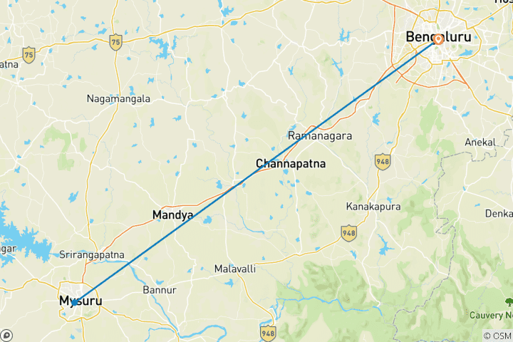 Map of An Exclusive Private Luxury Tour to Mysuru (From Bangalore)