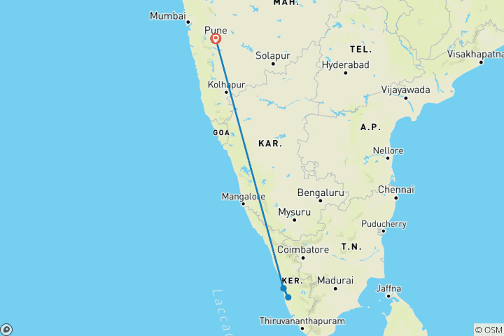 Map of A Weekend in A Luxury Houseboat and A Backwater Resort of Kerala (From Pune with flights)