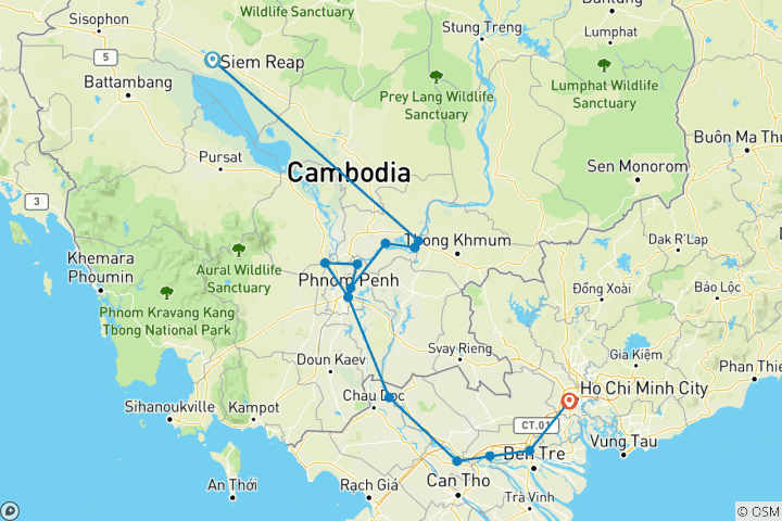 Kaart van Spiritueel Cambodja & de Mekong – van Siem Reap naar Ho Chi Minh-stad – 2024