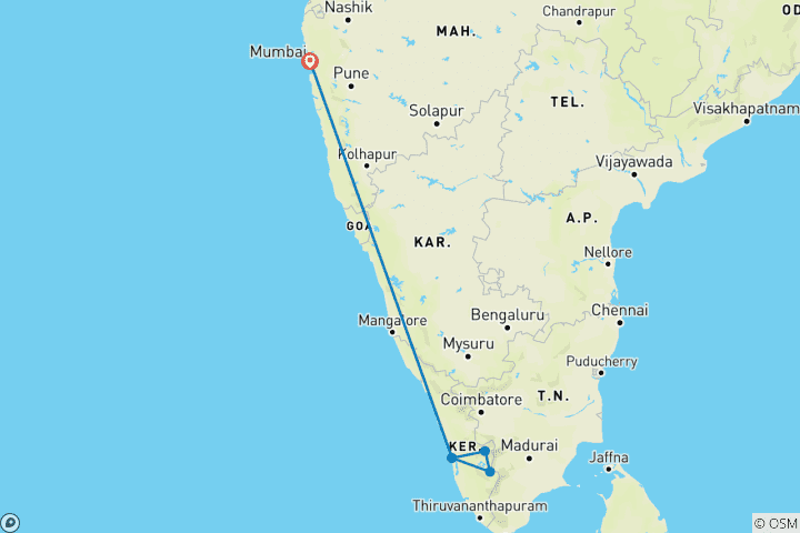 Map of A Private Luxury Tour to Munnar and Thekkady (From Mumbai with flights): Exotic Tea and Spice Plantations, Periyar Wildlife Sanctuary