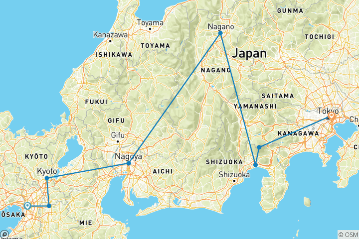 Map of 9D Splendid Japan with Nagoya (private 3 star hotel rooms)