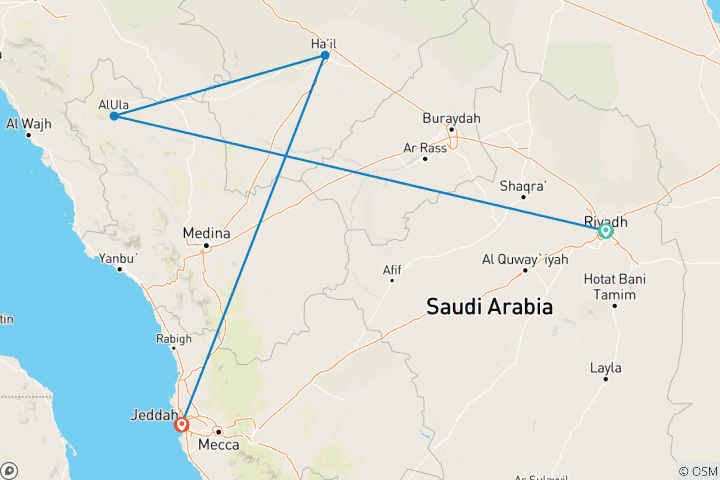 Mapa de Circuito familiar personalizado por Arabia Saudita - salida diaria y guía privado