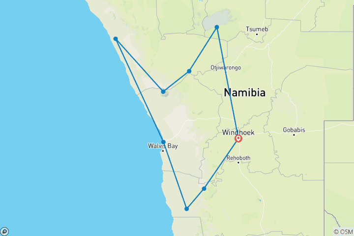 Map of 11 Day Namibia Tour