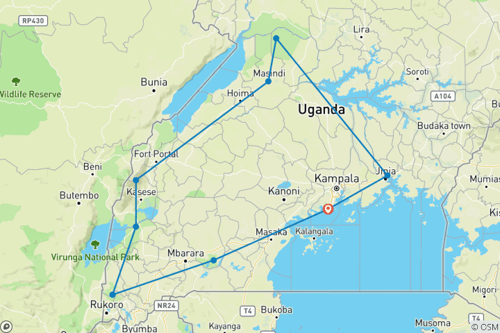 Map of 13 Day Uganda Tour