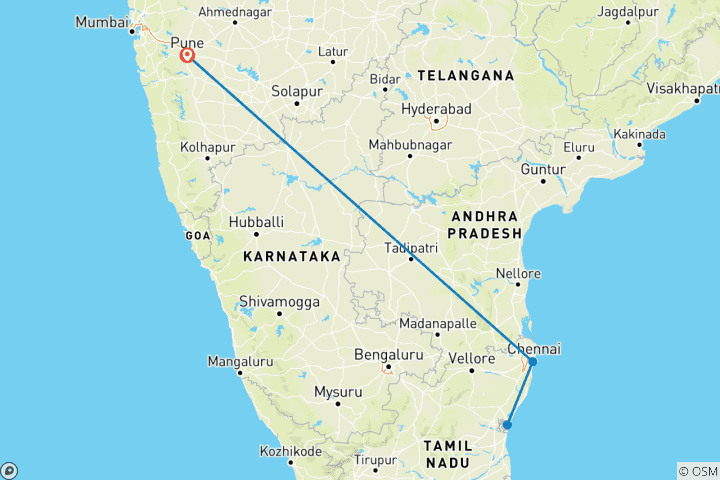 Map of Private Luxury Guided Tour to Pondicherry (From Pune with flights): French Colony, Cultural Tour and Seaside