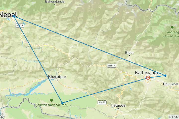 Map of Golden Triangle of Nepal with 2 -day Himalayan trekking