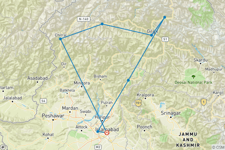 Map of Hindu Kush Tour Northern Pakistan 2024 -25