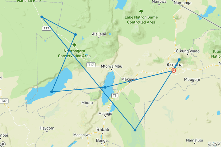 Map of 9-Days Private Safari visiting all National Parks luxury Tour