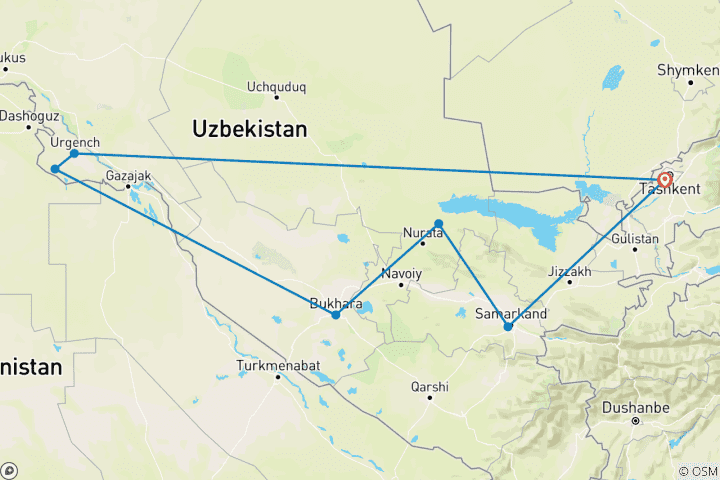 Map of Customized Private Uzbekistan Adventure in 10 Days, Daily Departure