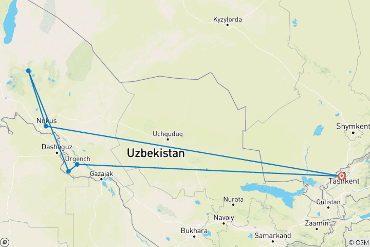 Carte du circuit Aventure sur mesure en Ouzbékistan avec mer d'Aral, départ quotidien et guide privé