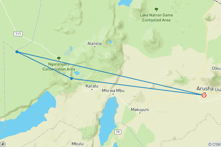 Carte du circuit 3 jours de safari privé de moyenne envergure pendant la saison de mise bas des gnous