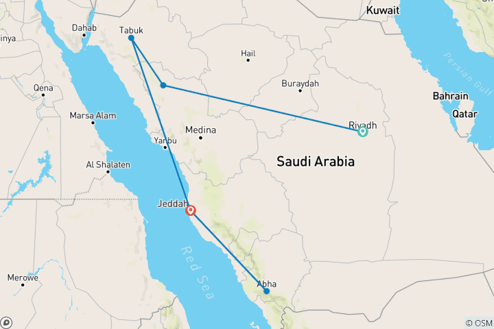 Map of All Of Saudi Arabia – 14 Days Tour Package