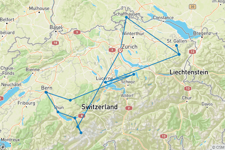 Karte von Berge, Täler und Seen der Schweiz 2023