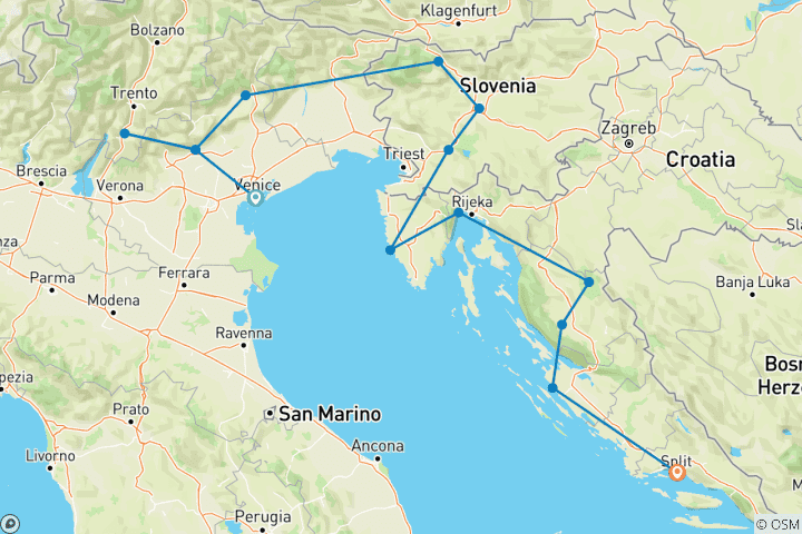 Map of Adriatic Discovery: Northern Italy, Slovenia and Croatia 2023