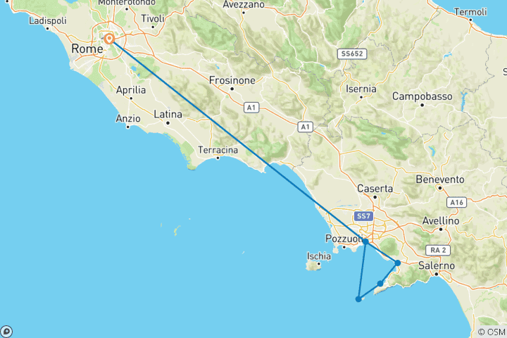 Mapa de Escapada a Nápoles y Sorrento - circuito en grupo pequeño