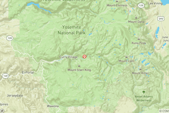 Carte du circuit Trek et sac à dos dans la partie nord de Yosemite