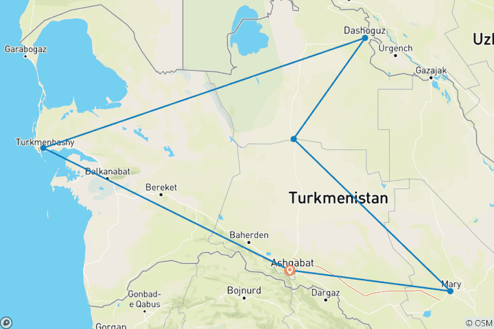 Map of Tailor-Made 9 Days Best Turkmenistan Tour, Daily Start & Private Car