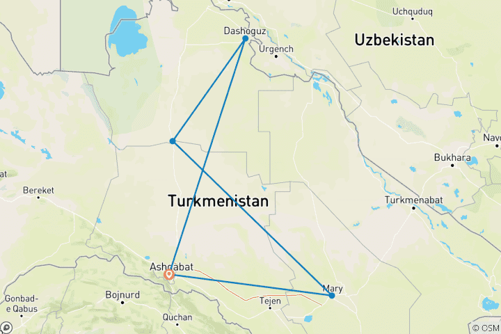 Carte du circuit Voyage privé personnalisé de 6 jours au Turkménistan, départ quotidien