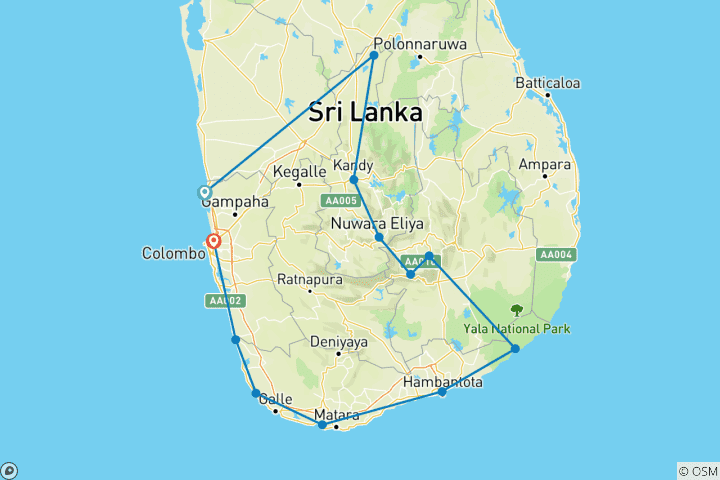 Map of Sri Lanka Lifetime Adventure