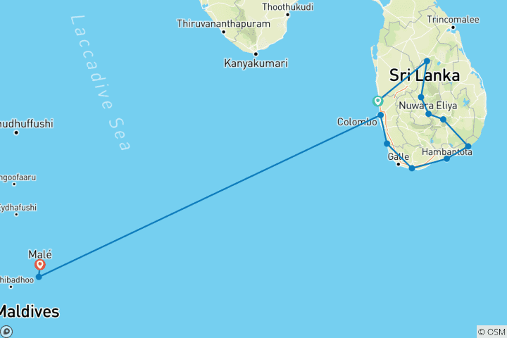 Carte du circuit Tour du Sri Lanka et des Maldives