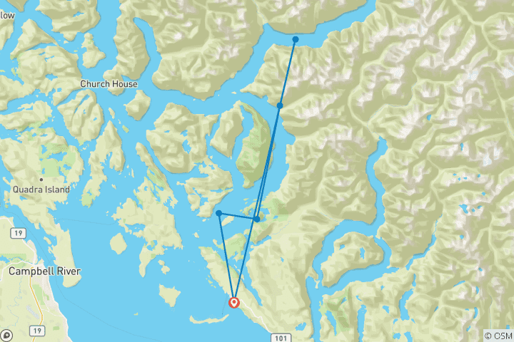 Carte du circuit Ours Grizzly du bras de mer Toba - 4 nuits / 5 jours