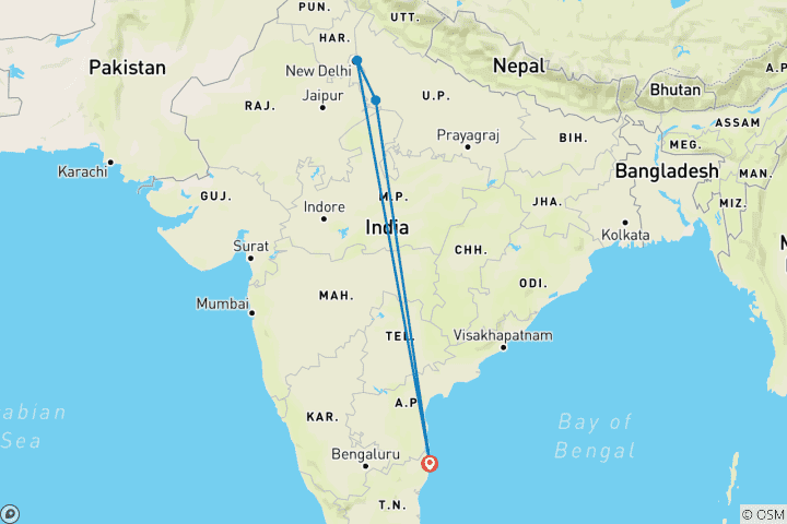 Map of From Chennai: Overnight Taj Mahal Private Tour with Flight & Hotel