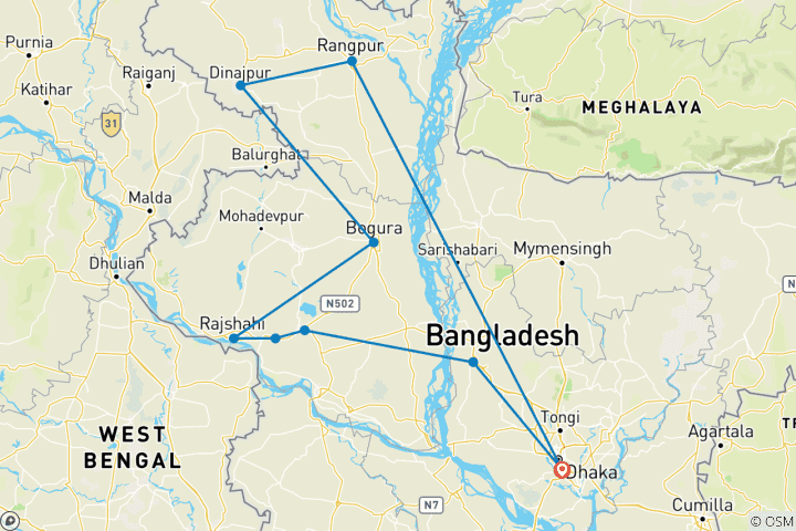 Carte du circuit Circuit familial personnalisé de 9 jours au Bangladesh, départ quotidien et guide privé