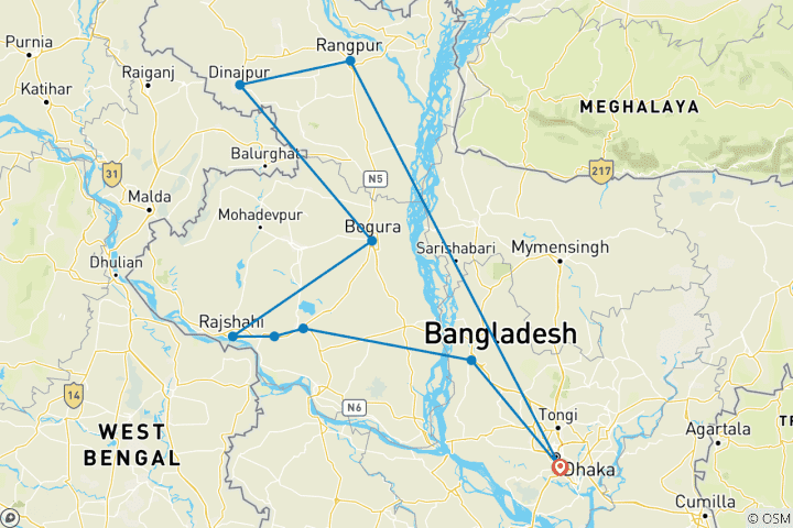 Carte du circuit Circuit culturel personnalisé de 9 jours au Bangladesh avec hôtels 4 étoiles, guide privé et chauffeur