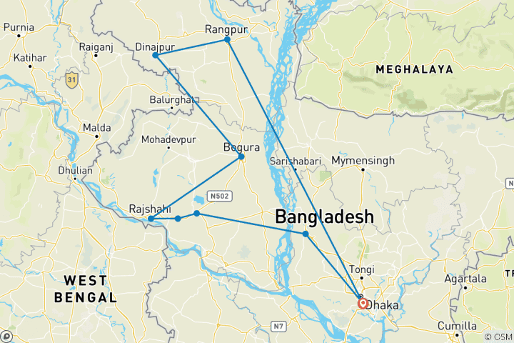 Karte von 9 Tage Bangladesch Best Family Tour, privater Reiseleiter und Fahrer