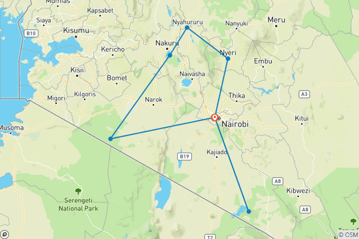 Mapa de De safari por Kenia con Nairobi