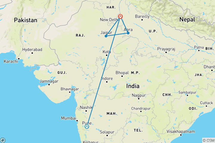 Map of From Pune: Golden Triangle Private Tour with Flight & Hotels