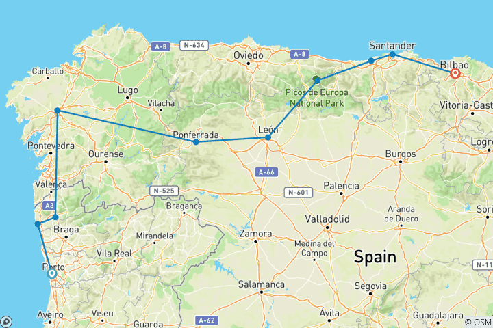 Map of A Taste of the Camino: Porto to Bilbao 2023