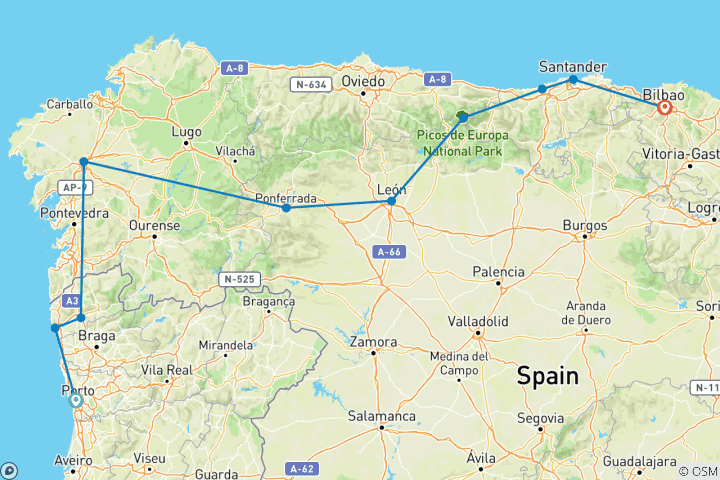 Map of A Taste of the Camino: Porto to Bilbao 2023