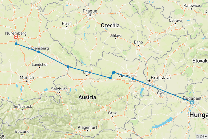 Kaart van Ontdekking van de Blauwe Donau met 2 nachten in Boedapest 2024
