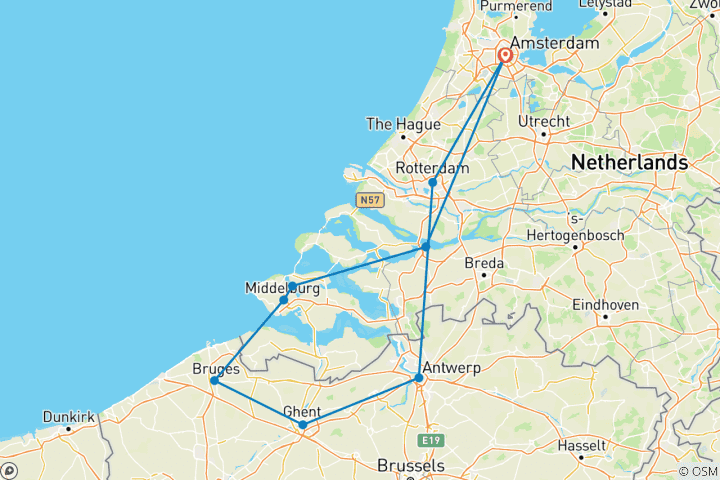 Map of Tulip Time Cruise with 1 Night in Amsterdam