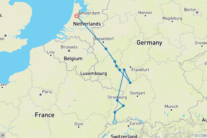 Kaart van Romantische Rijn (Noordwaarts) 2024