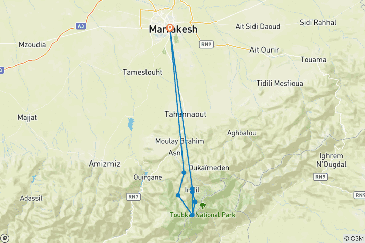 Map of Climb Mt Toubkal
