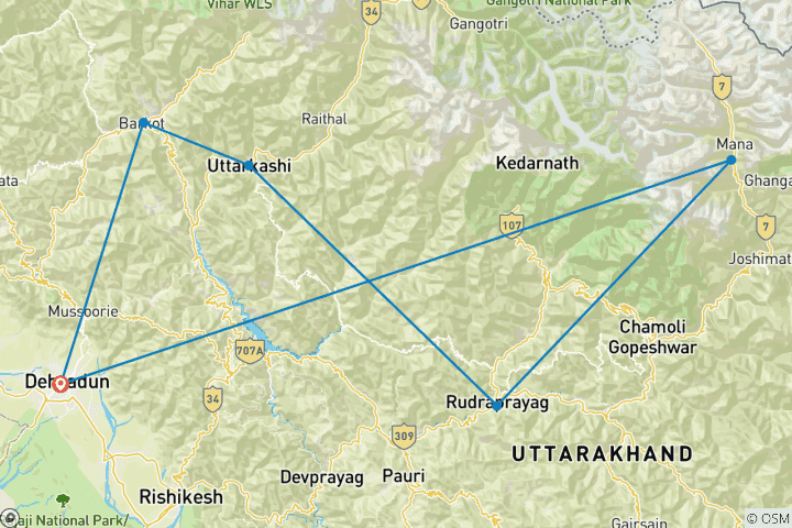 Karte von Char Dham Yatra Luxus-Hubschrauber-Pauschalreise 05 Nächte /06 Tage ab Dehradun