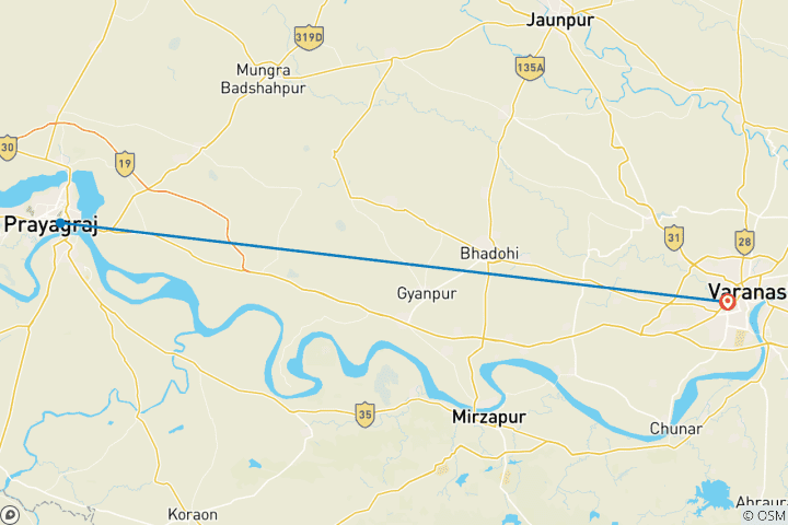 Map of Varanasi Ayodhya Prayagraj Tour 05 Days