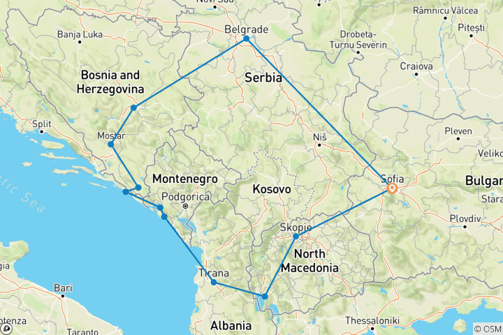 Map of Balkans Highlights – Bulgaria Serbia Bosnia Croatia Montenegro Macedonia Albania