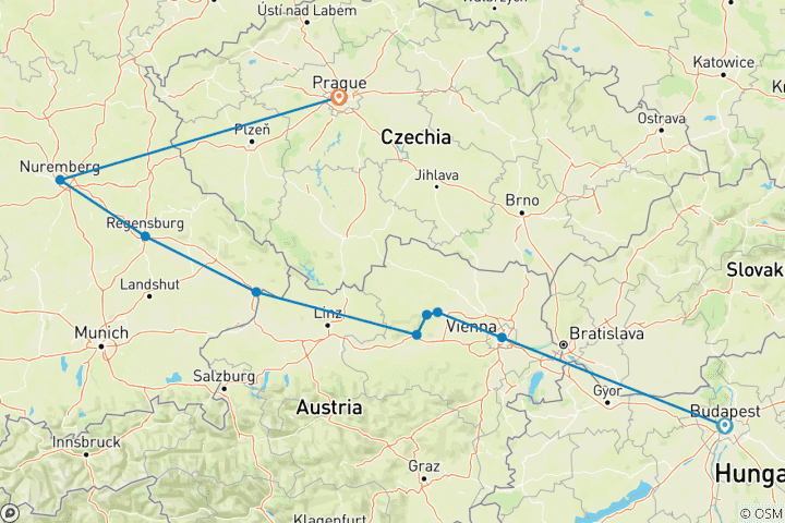 Carte du circuit Fêtes de fin d'année sur le Danube Bleu Découverte avec 2 nuits à Prague 2024