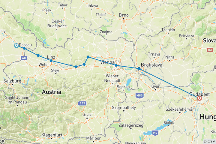 Karte von Donauträume für Weinliebhaber (nach Osten) 2024