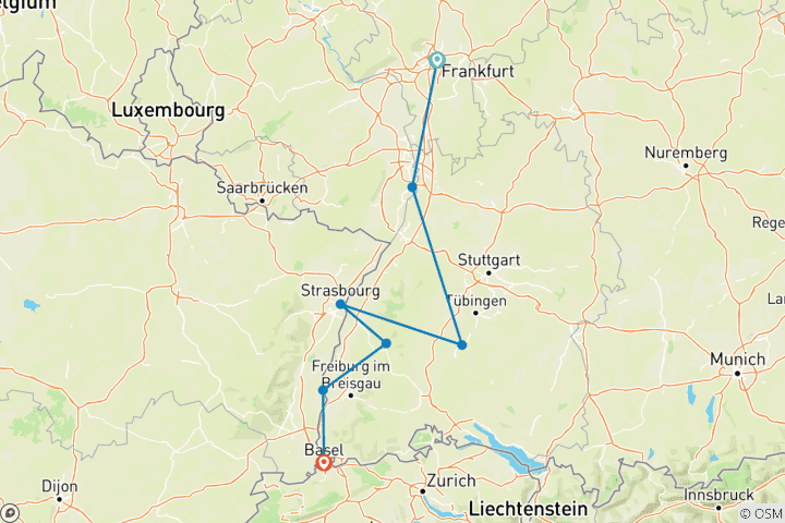 Kaart van Kerst in de Elzas & Duitsland (zuidwaarts) 2024