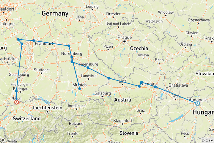 Map of Enchanted Europe with 2 Nights in Budapest for Beer Enthusiasts (Westbound)